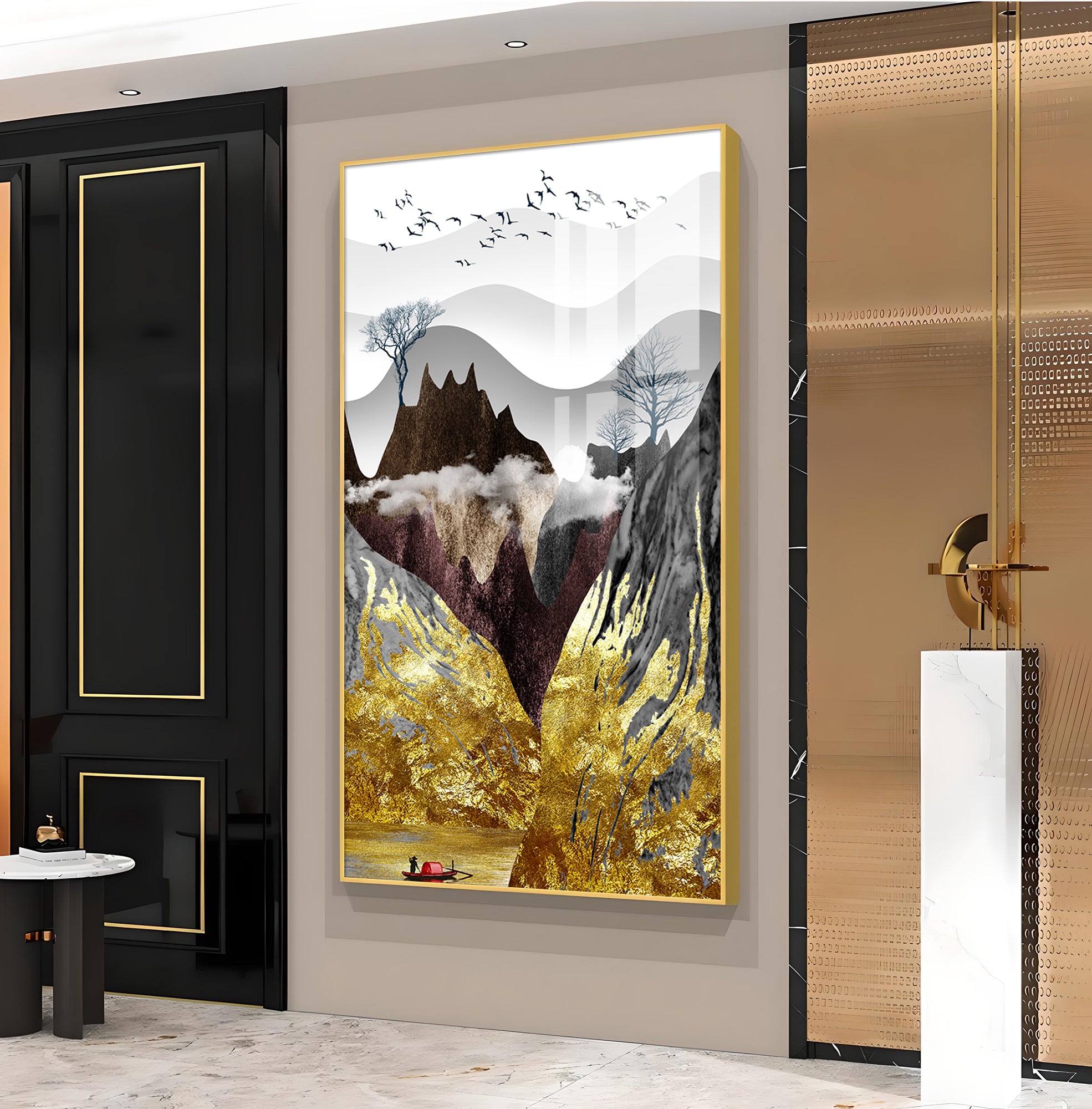 Gilded Mountain Essence Glass Finish Vertical Wall Art