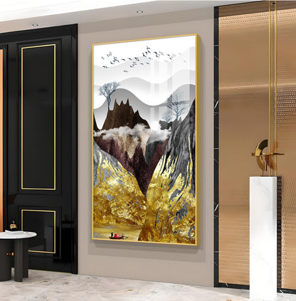 Gilded Mountain Essence Glass Finish Vertical Wall Art