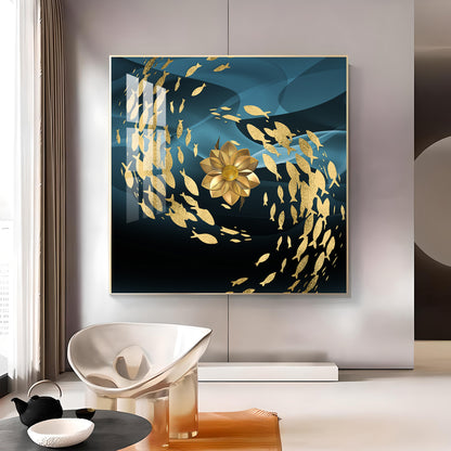 Ethereal Fishes Glass Finish Square Wall Art