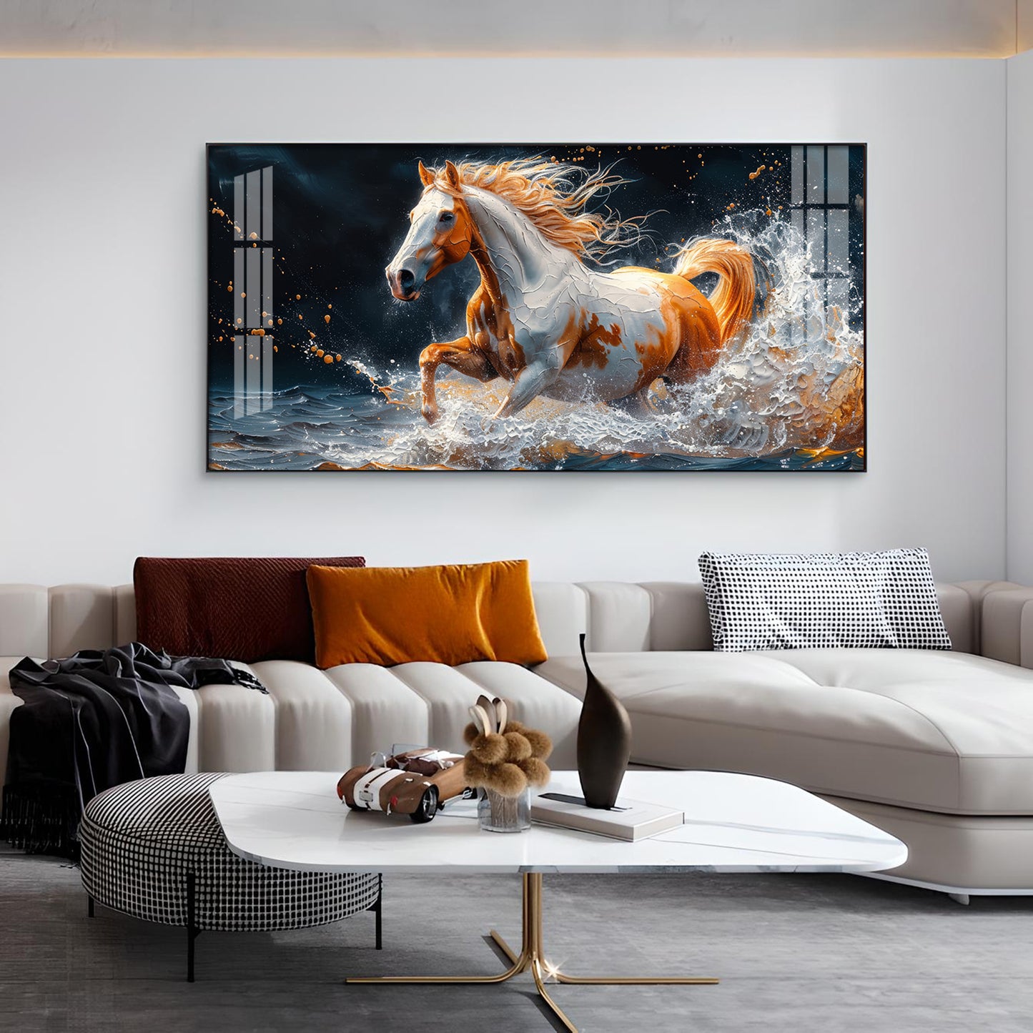 One Horse Running Glass Finish Horizontal Wall Art