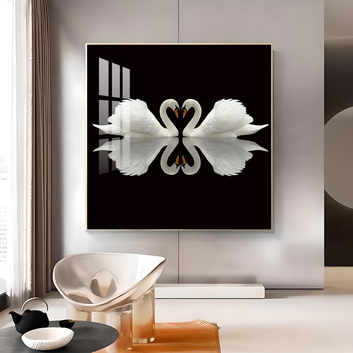 Ethereal Swan Mirage Glass Finish Square Wall Art