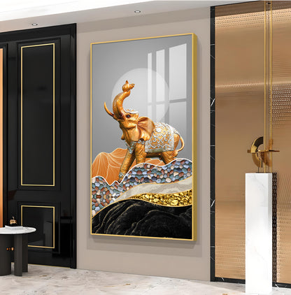 Gold and Silver Elephant Figurine Glass Finish Vertical Wall Art