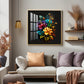 Dark Floral Symphony Glass Finish Square Wall Art