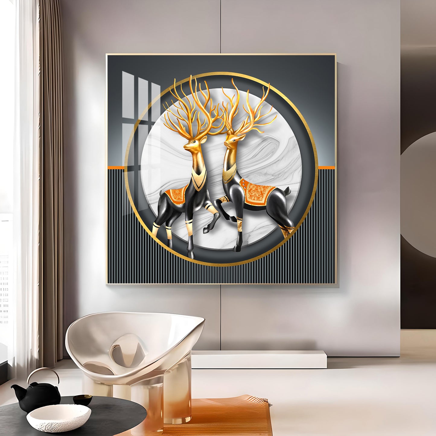 Deer in Unity Glass Finish Square Wall Art