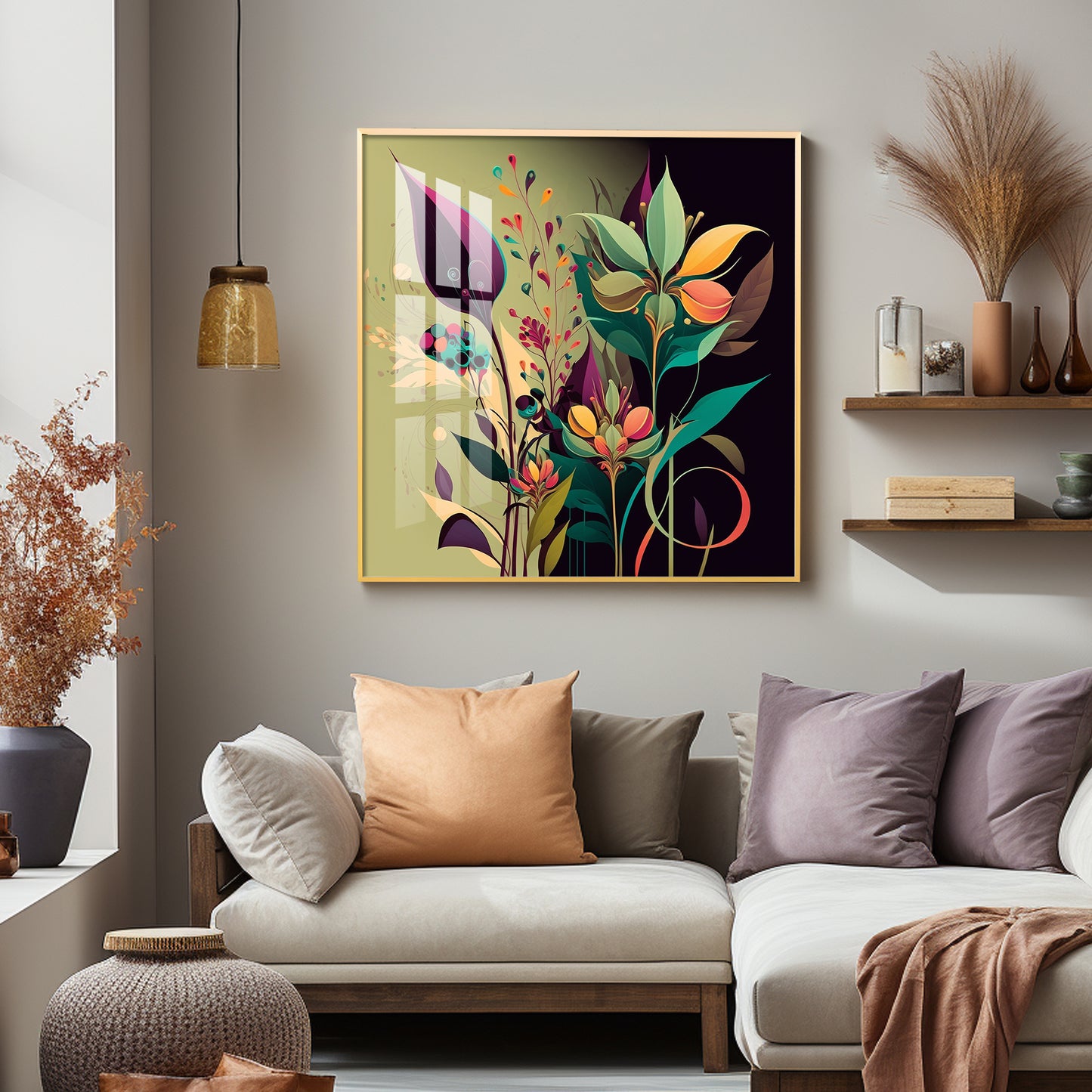 Midnight Petals Glass Finish Square Wall Art