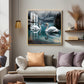 Graceful Swans in Water Glass Finish Square Wall Art