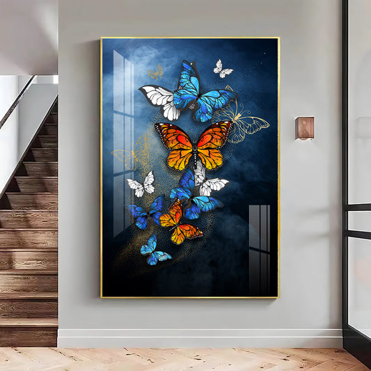 Symphony of Butterflies Glass Finish Vertical Wall Art