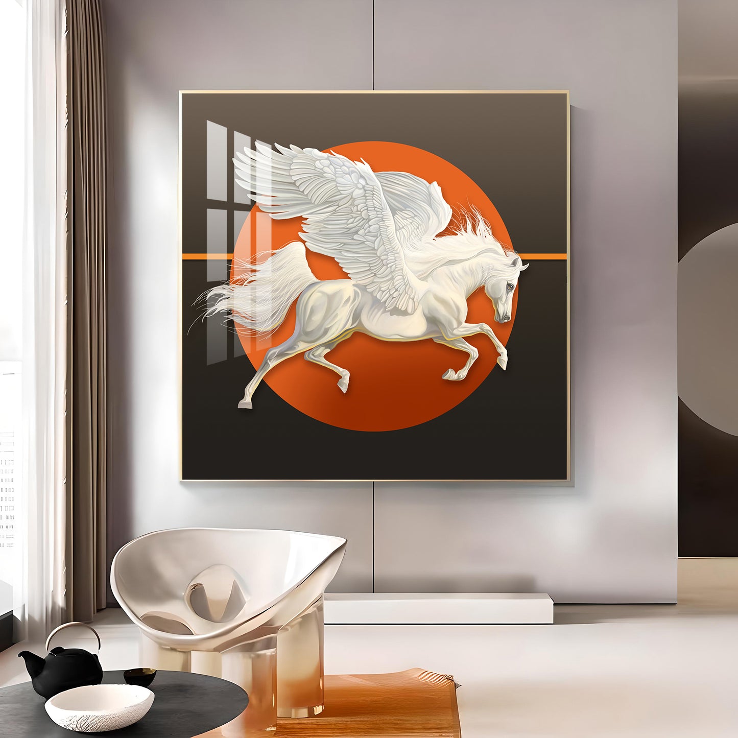 Aurora Pegasus Glass Finish Square Wall Art