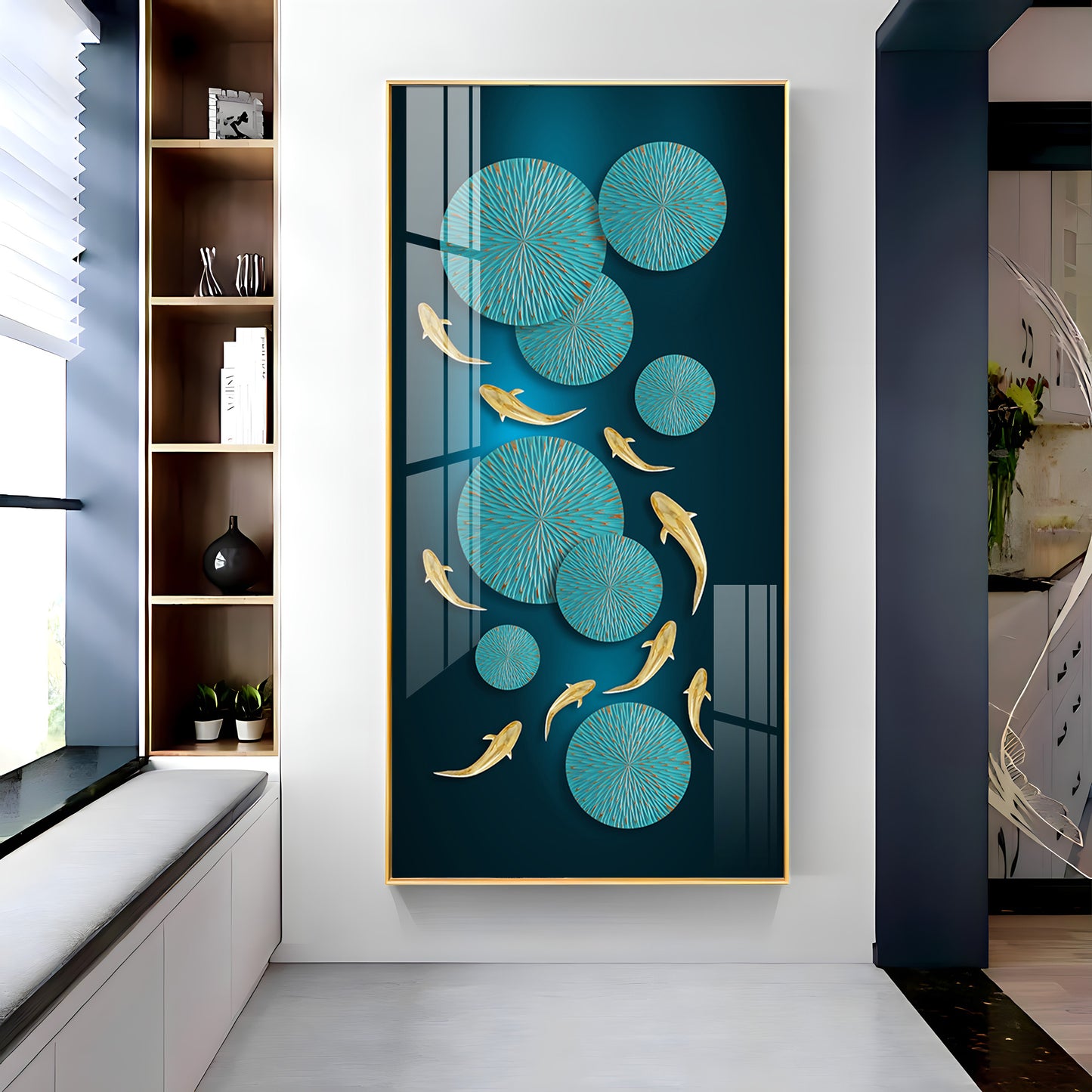 Azure Elegance Glass Finish Vertical Wall Art