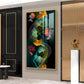 Golden Deer in Tranquil Waters Glass Finish Vertical Wall Art