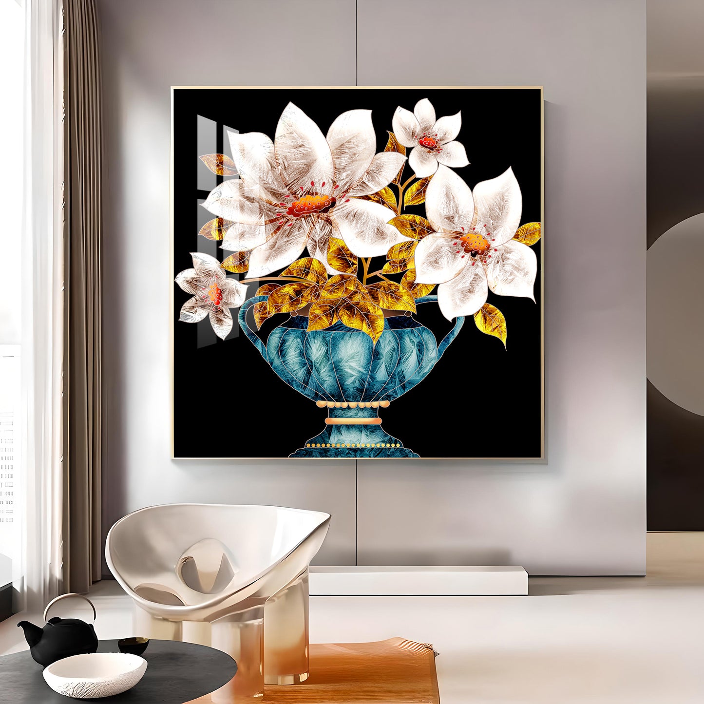 Vase of Vibrance Glass Finish Square Wall Art