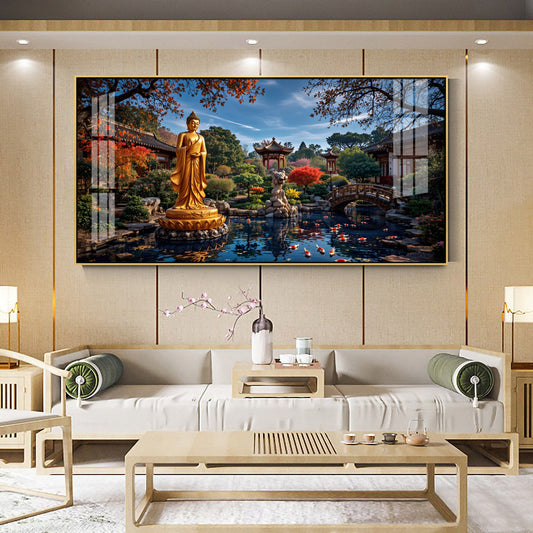 Buddha Statue In Historic Glass Finish Horizontal Wall Art