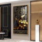 Golden Veil Peacock Glass Finish Vertical Wall Art