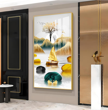 Lakeside Elegance Glass Finish Vertical Wall Art