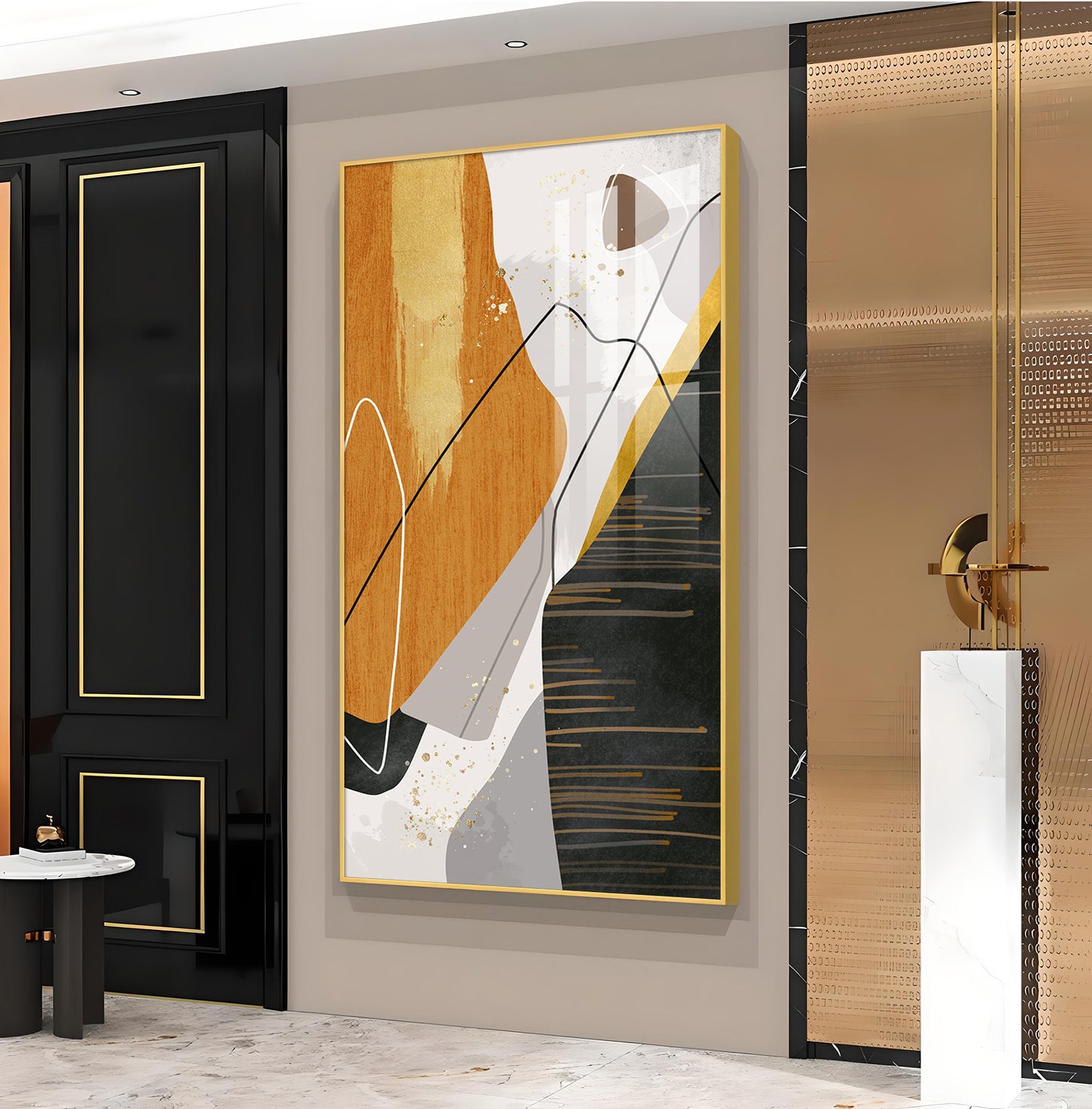 Noir Elegance Glass Finish Vertical Wall Art