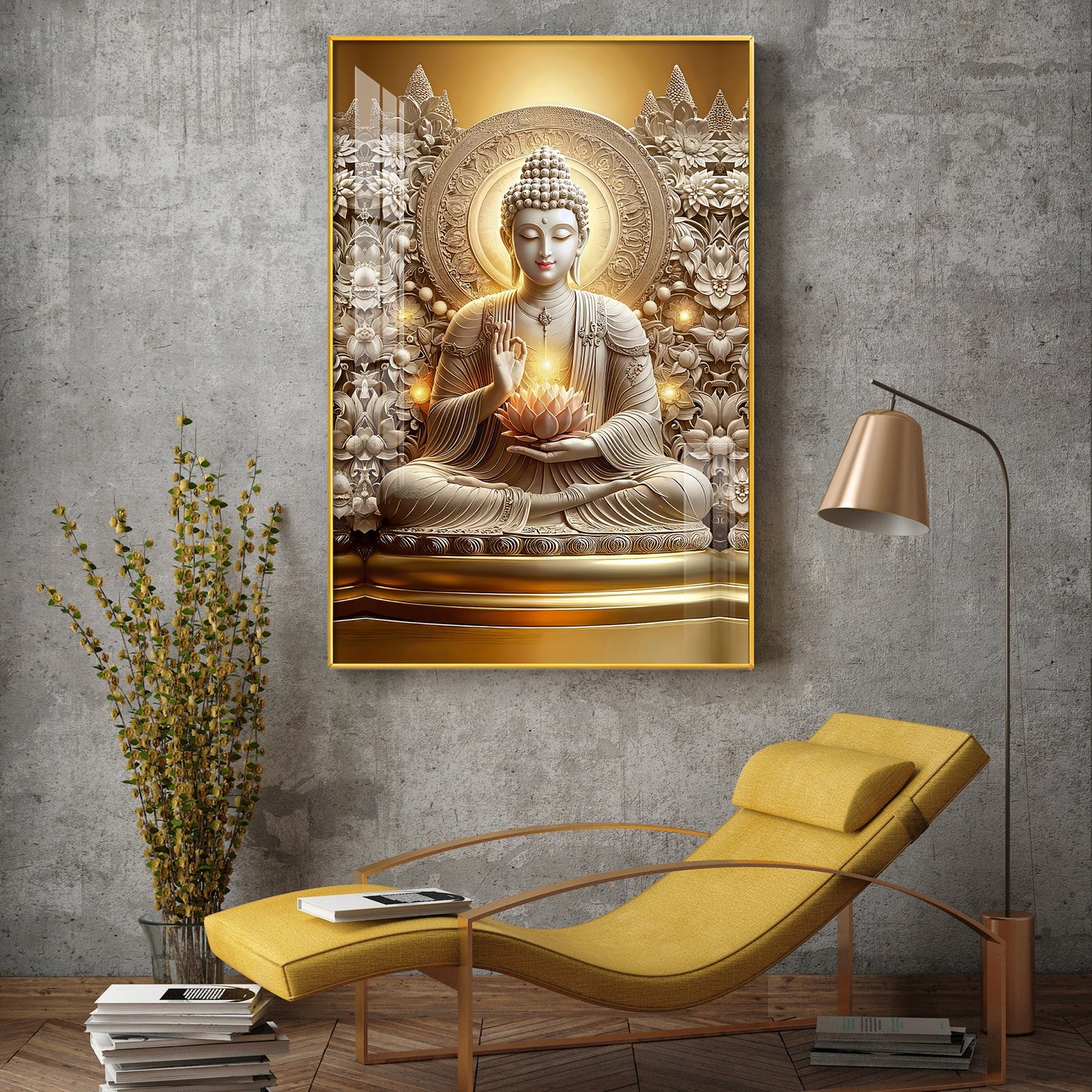 Divine Buddha Glass Finish Vertical Wall Art