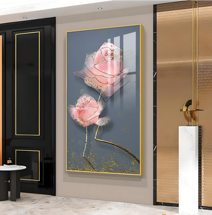 Floral Elegance Glass Finish Vertical Wall Art