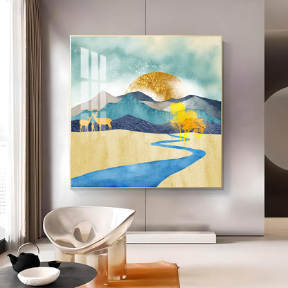 Sunlit Dunes Glass Finish Square Wall Art