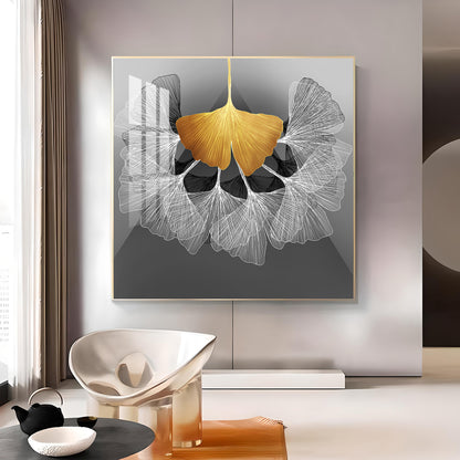 Ginkgo Leaf Glass Finish Square Wall Art