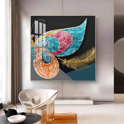 Chromatic Feather Glass Finish Square Wall Art