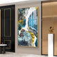 Gold and Blue Abstraction Glass Finish Vertical Wall Art