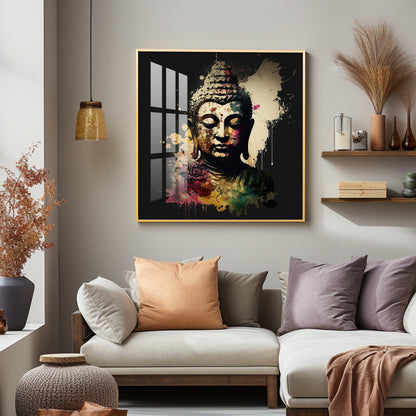 Harmony Of Buddha Calmness Glass Finish Square Wall Art