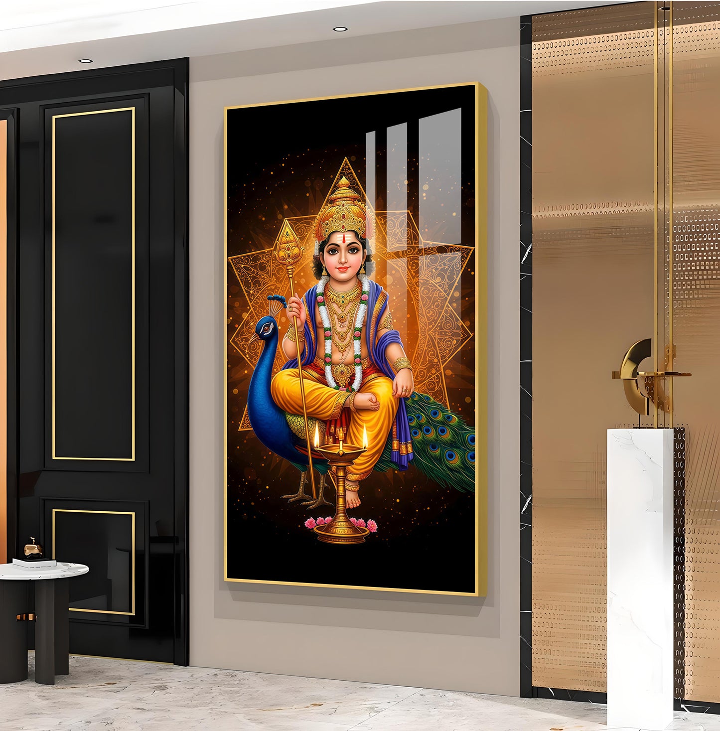 Divine Lord Murugan Ji Glass Finish Vertical Wall Art