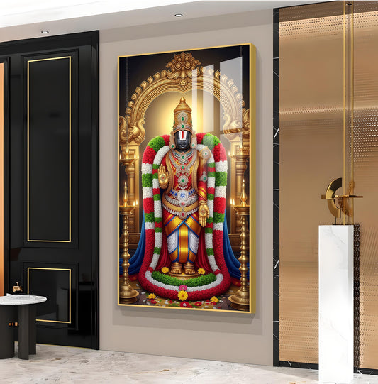 Om Namo Venkatesha Glass Finish Vertical Wall Art
