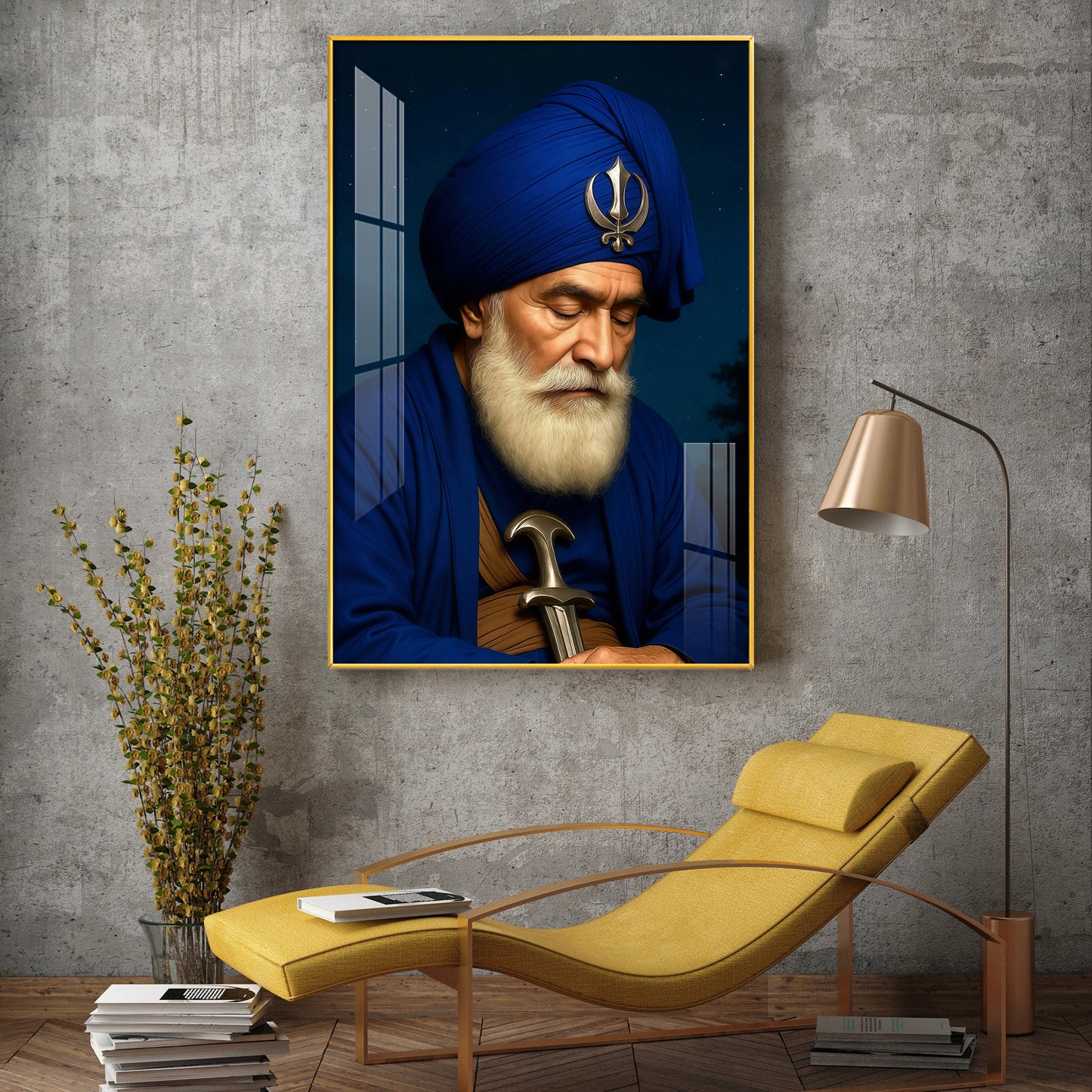 Dhan Dhan Baba Deep Singh Ji Glass Finish Vertical Wall Art