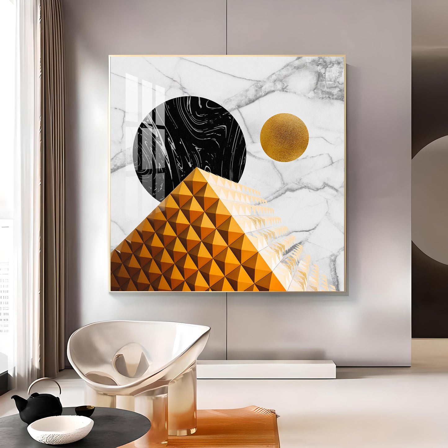 Luxe Sphere Glass Finish Square Wall Art