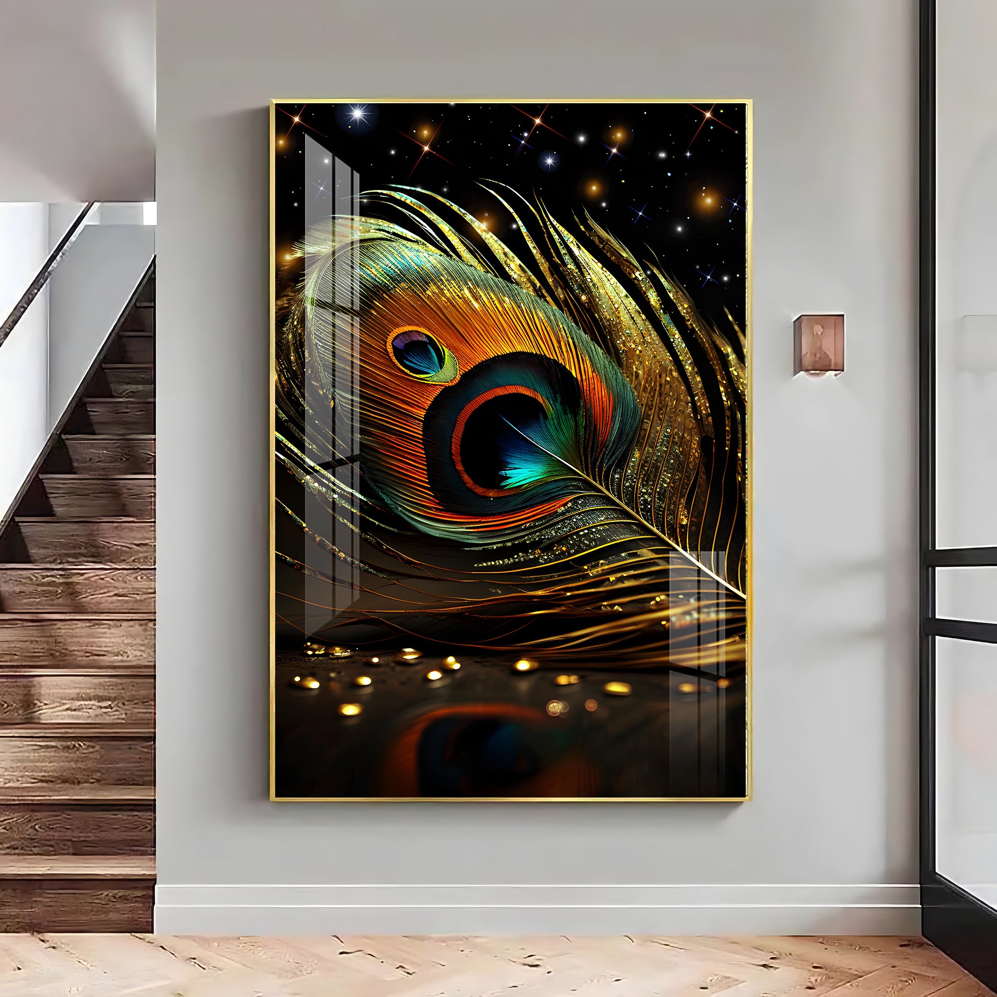 Radiant Feathered Glass Finish Vertical Wall Art