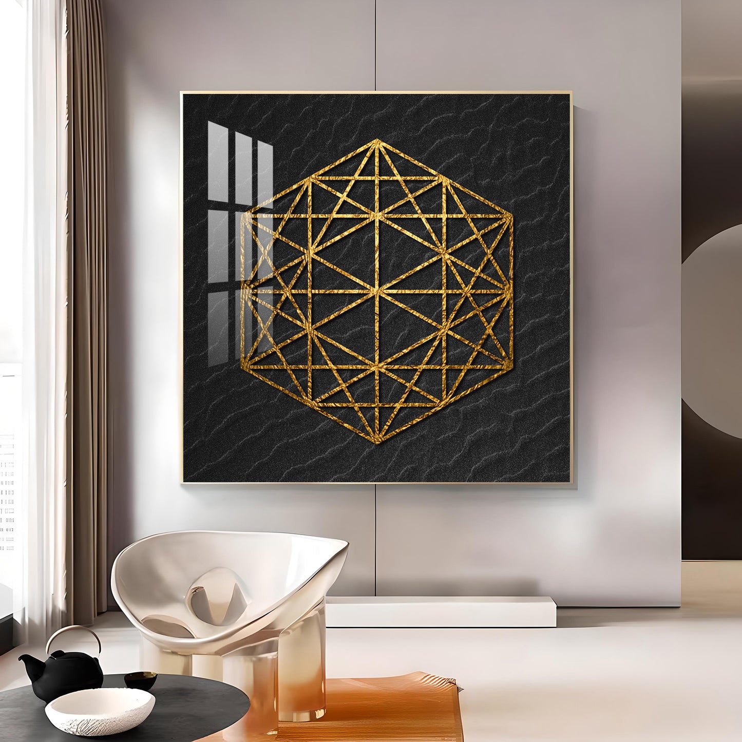 Geometric Elegance Glass Finish Square Wall Art