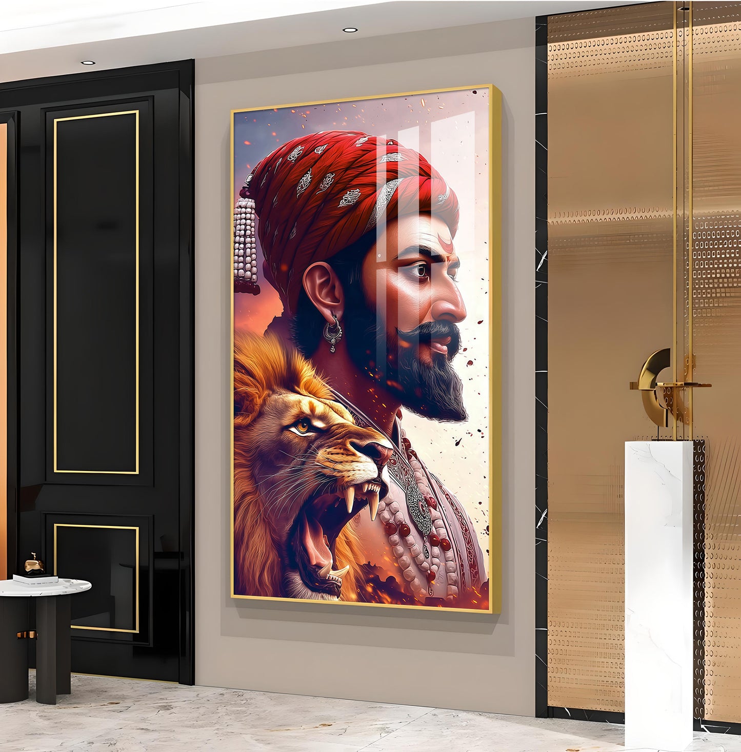 Jai Shivaji Maharaj Glass Finish Vertical Wall Art