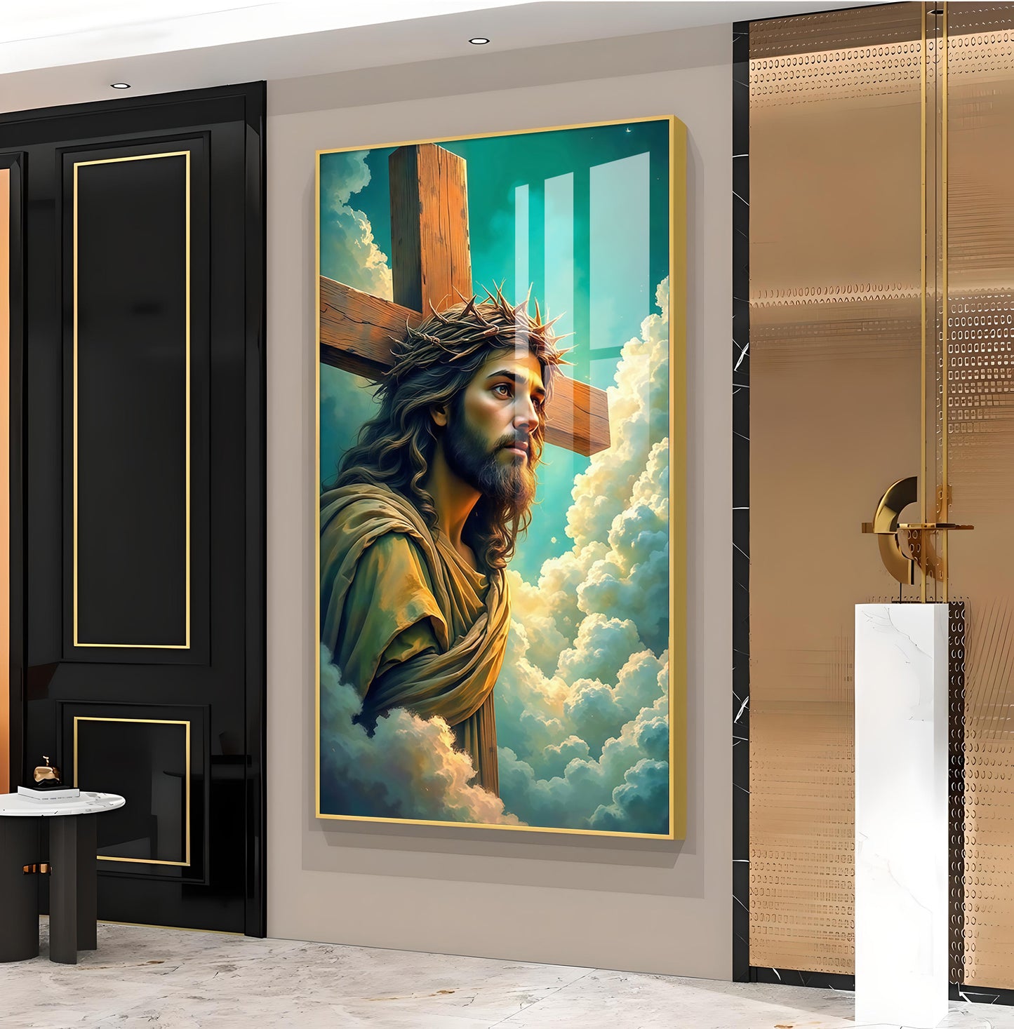 Jesus Christ Glass Finish Vertical Wall Art