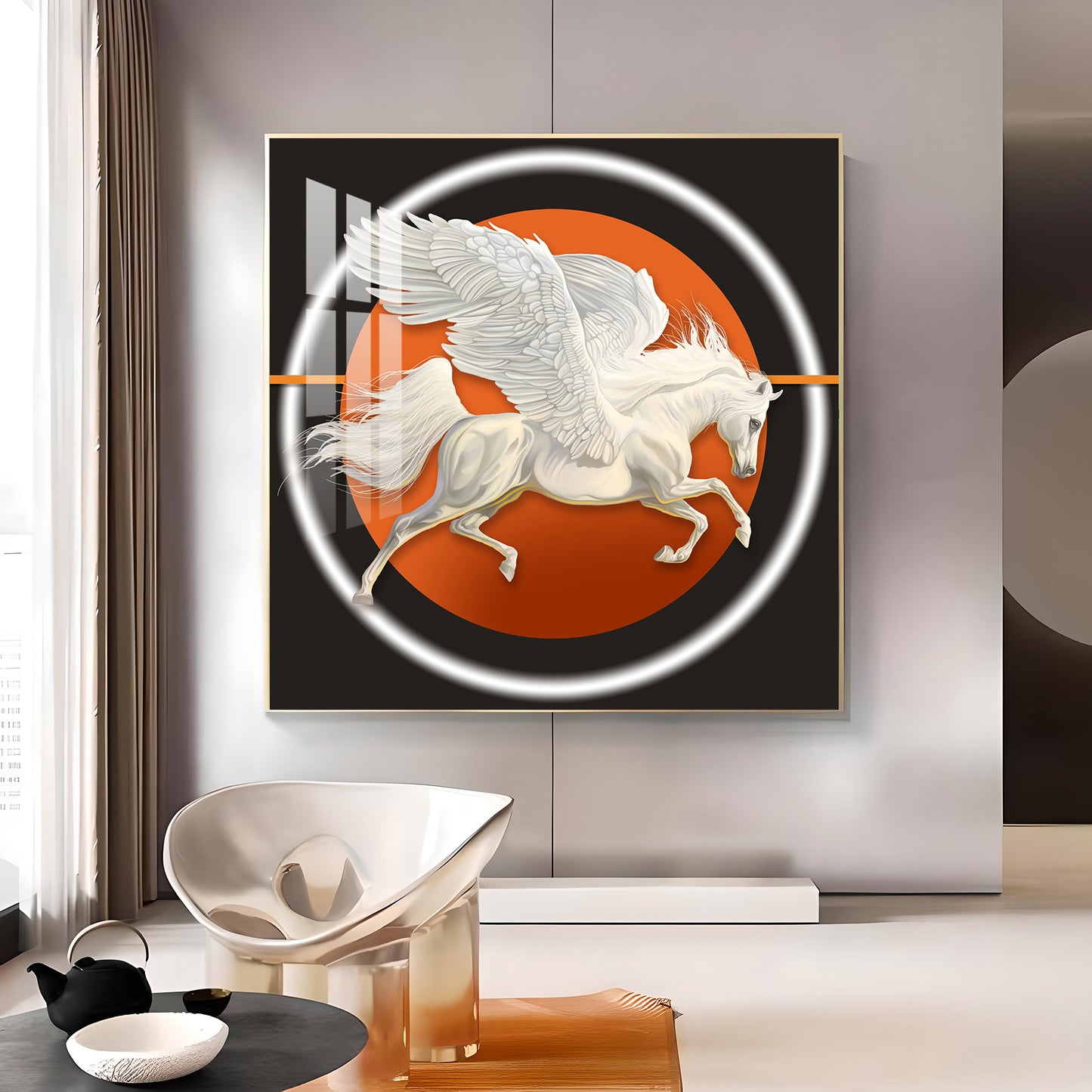 Ethereal Pegasus Glass Finish Square Wall Art