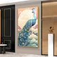Heavenly Peacock Vista Glass Finish Vertical Wall Art