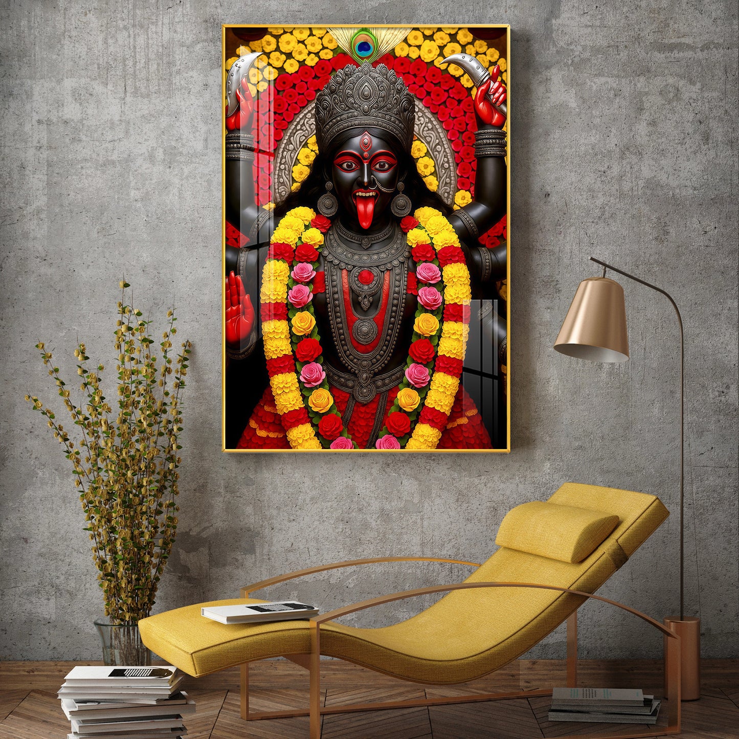 Hindu Goddess Kali Glass Finish Vertical Wall Art