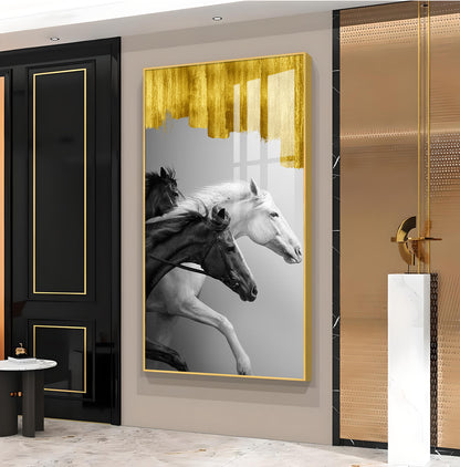 Running Stallions Glass Finish Vertical Wall Art