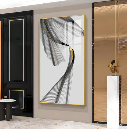 Black & Gold Stratum Glass Finish Vertical Wall Art