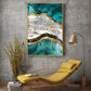 Aqua Gold Cascade Glass Finish Vertical Wall Art