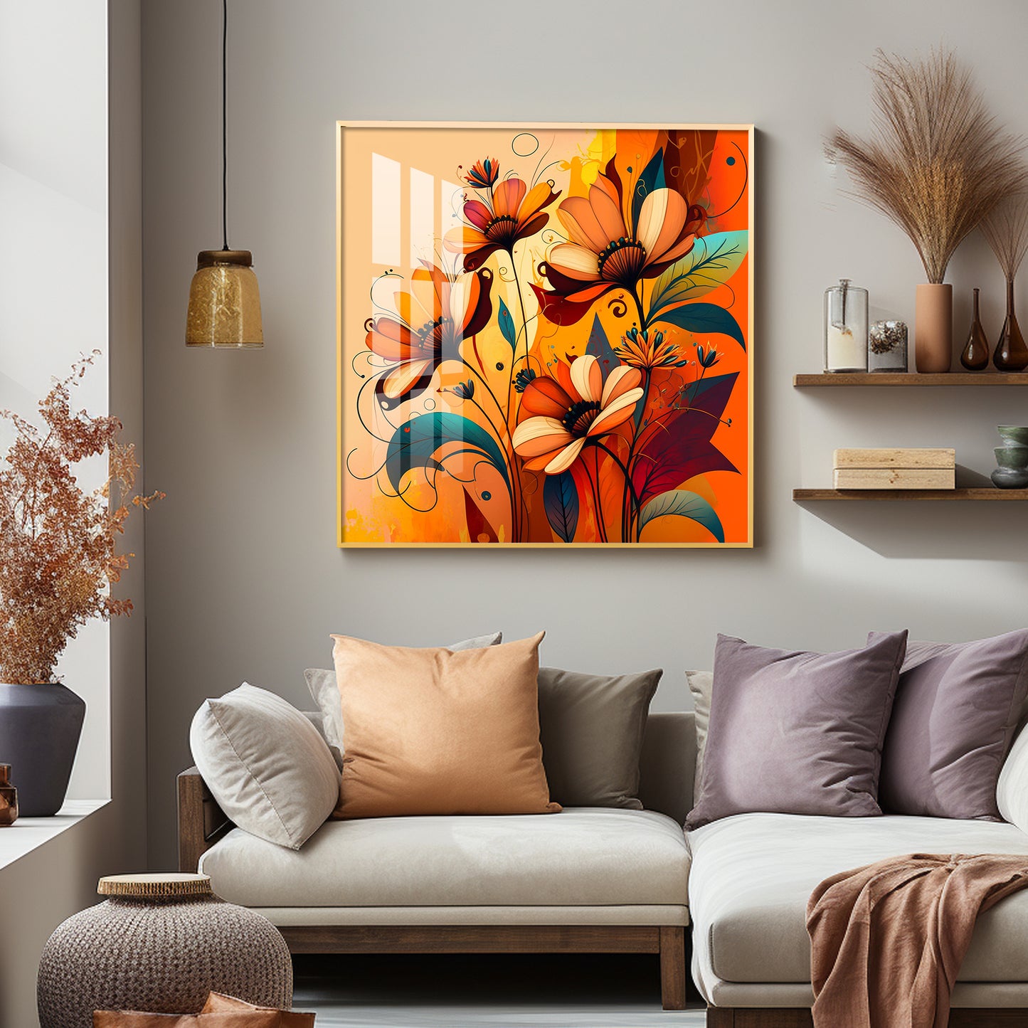 Warmth in Bloom Glass Finish Square Wall Art