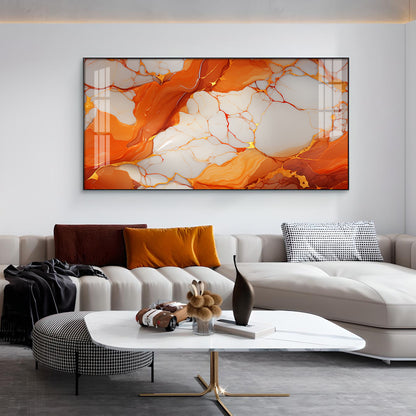 Marble Ink Orange Glass Finish Horizontal Wall Art