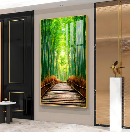 Harmony in Bamboo Trails Glass Finish Vertical Wall Art