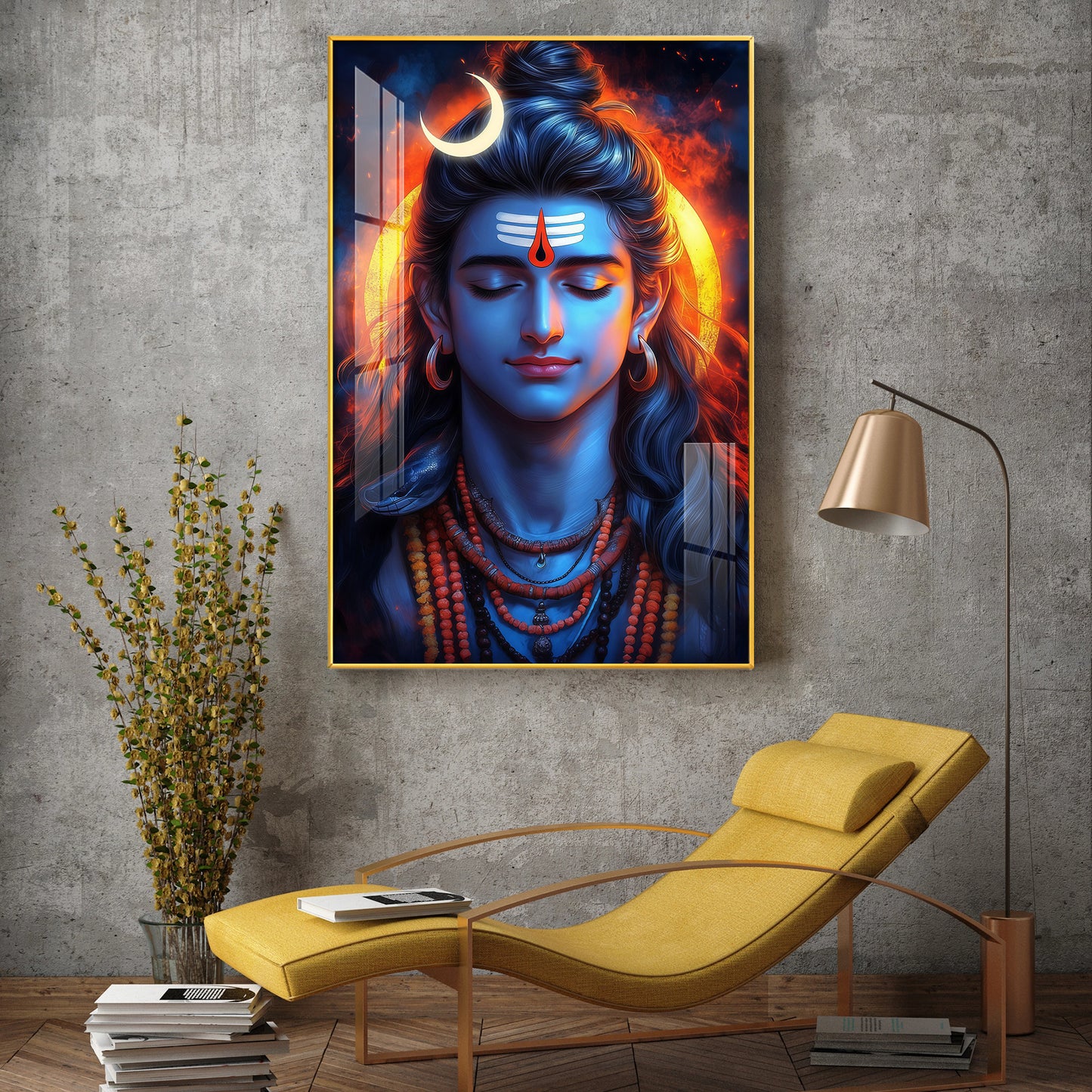 Prabhu Mahadev Ji Glass Finish Vertical Wall Art