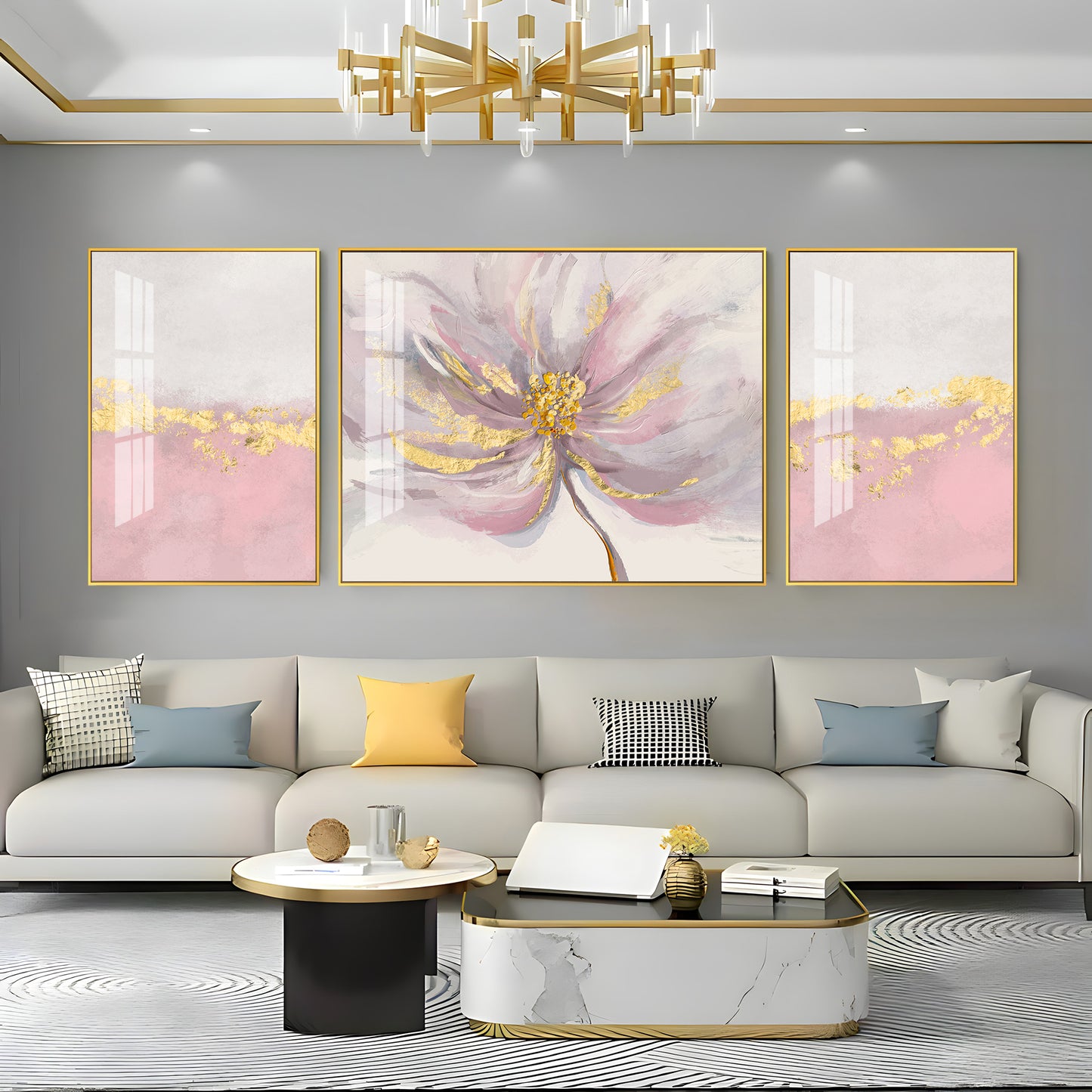 Pink Bloom Glass Finish Wall Art (Set Of 3)