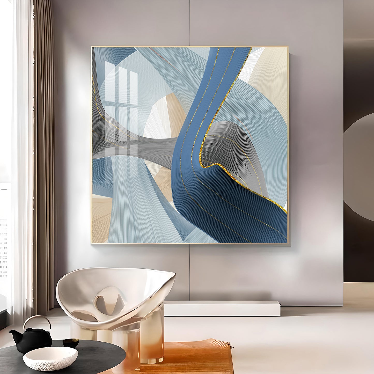 Blue Abstraction Glass Finish Square Wall Art