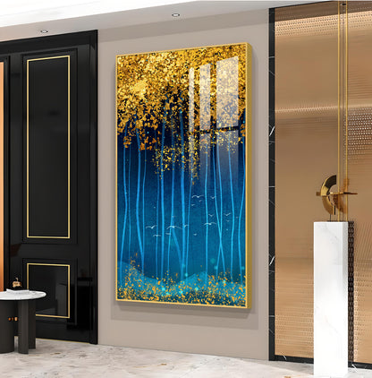 Golden Glade Glass Finish Vertical Wall Art