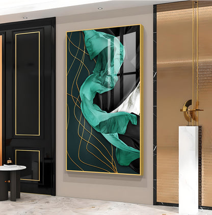 Emerald Elegance Glass Finish Vertical Wall Art