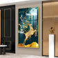 Golden Antlers and Blossoms Glass Finish Vertical Wall Art
