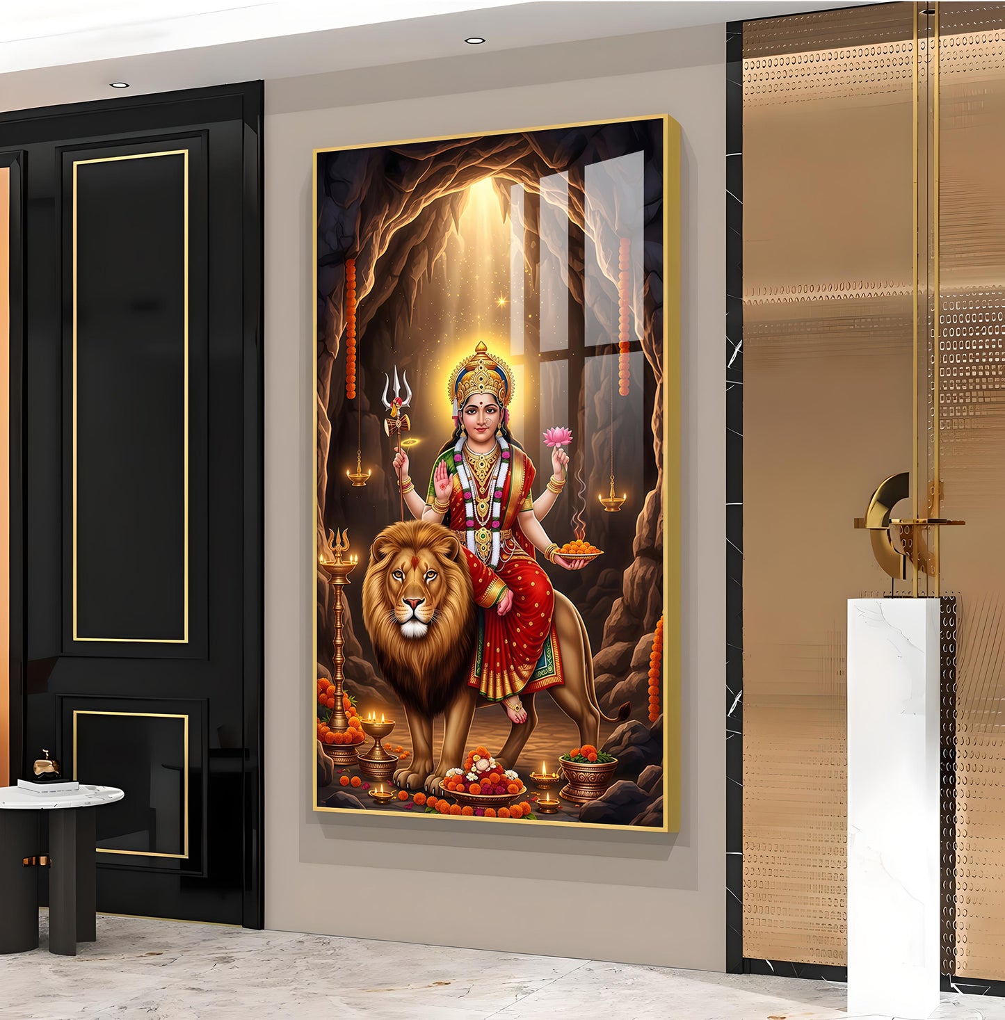 Goddess Maa Durga Glass Finish Vertical Wall Art